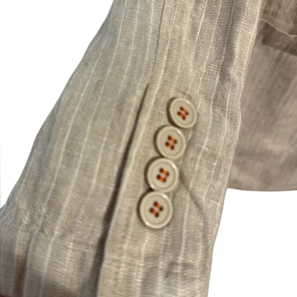 Brandini 100% Linen Tan Cream Striped Blazer 2 Button Closure Relaxed Fit Size M - Picture 6 of 10